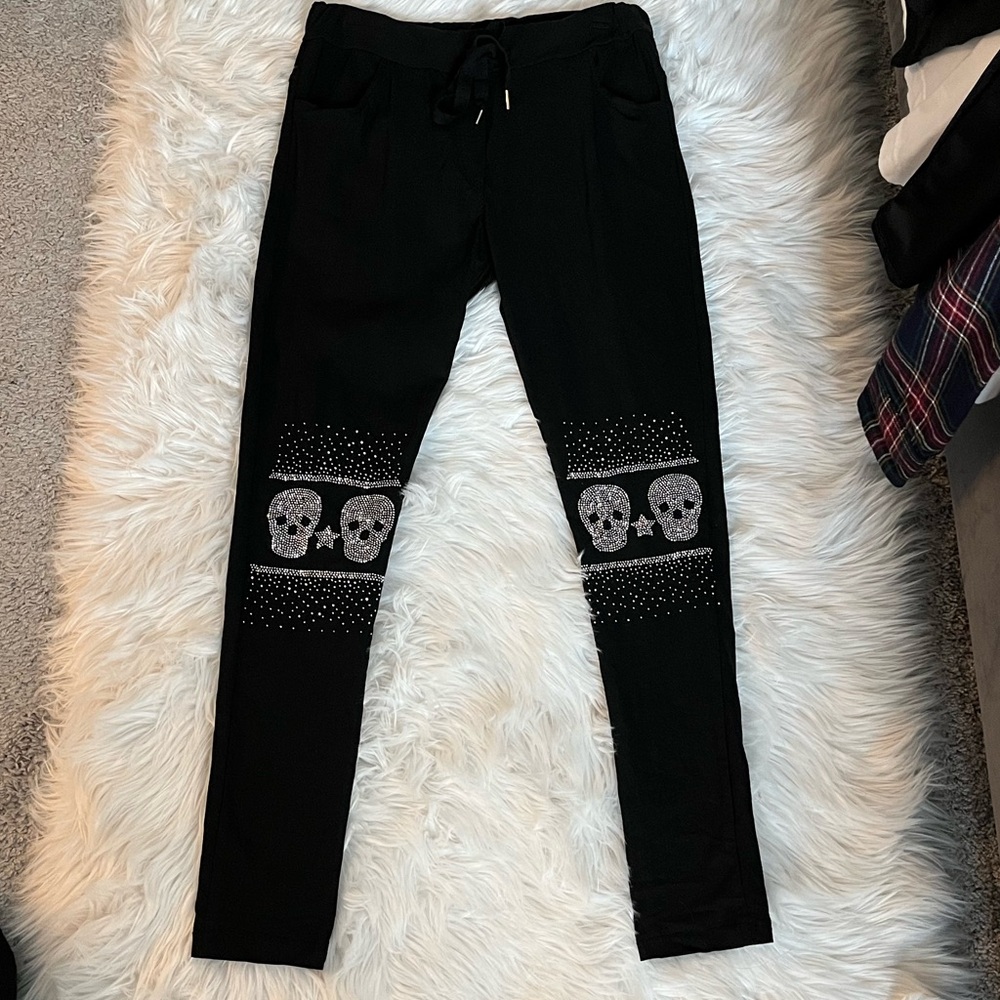 Venti6 rhinestone skull pants